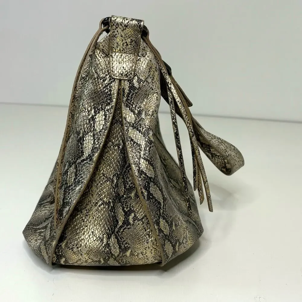Hobo Lennox Leather Snake Print Gold Tone Shoulder Hobo Bag